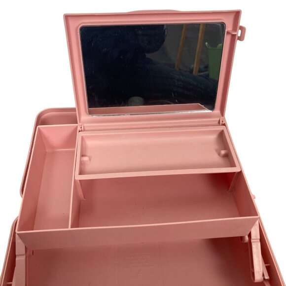 Vintage Caboodles 2 Tier Pink Jewelry Makeup Case Mirror Handle 5626 Made in USA - Picture 2 of 14